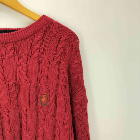 チャップスラルフローレン CHAPS RALPH LAUREN 90S OLD 初期 RL エンブレム ロゴ 刺繍 ケーブル編み コットン ニット セーター メンズ import:L