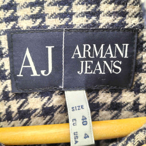 アルマーニジーンズ ARMANI JEANS 90-00S OLD MADE IN ITALY NAPOLEON イタリア製 裏地千鳥格子 ナポレオン ウール クロップド ダブル ライダース ジャケット Y2K レディース EUR:40