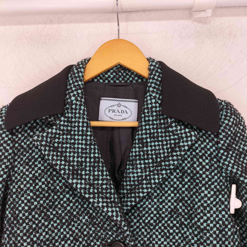 プラダ PRADA モヘアブレンド ツイード ロングチェスターコート レディース EUR:38