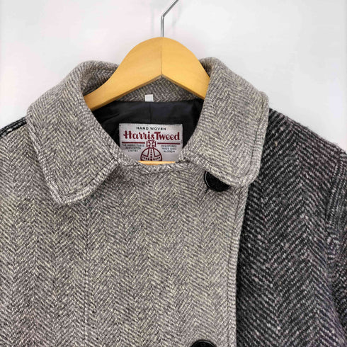 ハリスツイード Harris Tweed ウール ヘリンボーン パッチワーク ダブル Pコート メンズ import:S