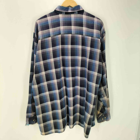 ヴァンヒューゼン VAN HEUSEN 90S OLD ペンキ ペイント 加工 オンブレ チェック フランネル ボックス シャツ グランジ メンズ import:XL