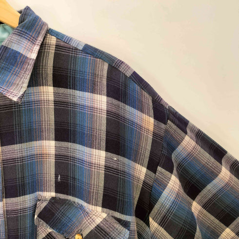 ヴァンヒューゼン VAN HEUSEN 90S OLD ペンキ ペイント 加工 オンブレ チェック フランネル ボックス シャツ グランジ メンズ import:XL