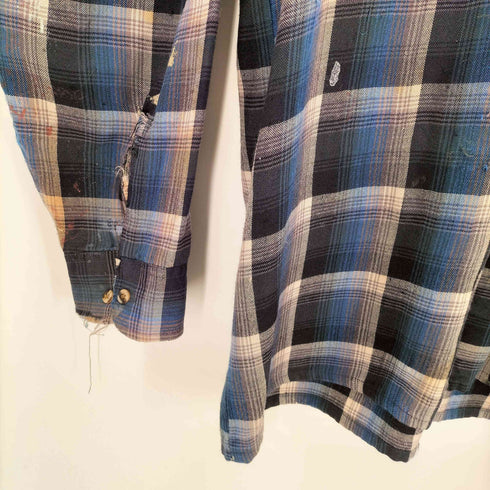 ヴァンヒューゼン VAN HEUSEN 90S OLD ペンキ ペイント 加工 オンブレ チェック フランネル ボックス シャツ グランジ メンズ import:XL