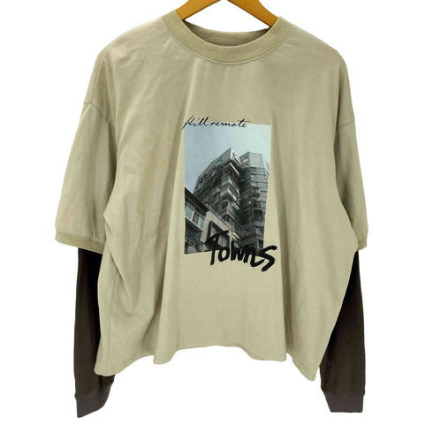 killremote キルリモート 200205 レイヤード スリーブ プリント ボックス Tシャツ ワッフル サーマル カットソー レディース ONE SIZE