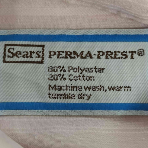 シアーズ Sears 70S PERMA-PREST 襟芯 ドット L/S ポリ シャツ メンズ 15 34-35