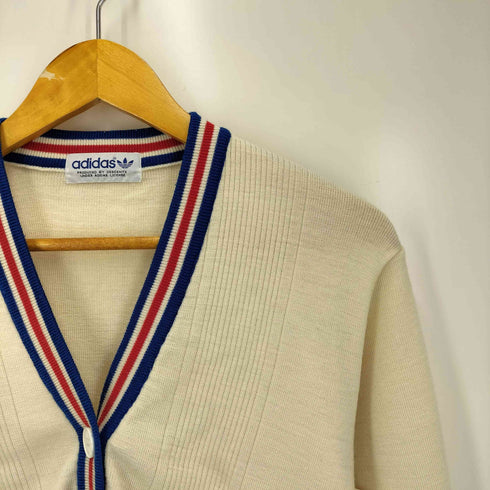アディダス adidas 80-90S デサント製 トレフォイル 刺繍 ストライプ カーディガン レディース JPN:M