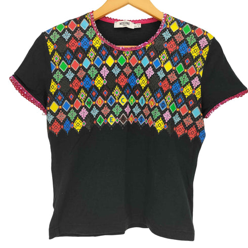 モスキーノジーンズ MOSCHINO JEANS イタリア製 スパンコール 総柄 切替 S/S Tシャツ レディース EUR:44