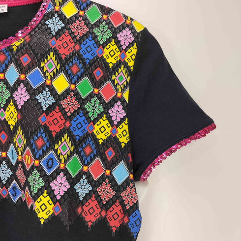 モスキーノジーンズ MOSCHINO JEANS イタリア製 スパンコール 総柄 切替 S/S Tシャツ レディース EUR:44