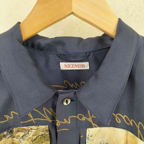 ナイスネス NICENESS NUMAN RAYON COTTON PRINTED TRUCKER SHIRT ニューマン レーヨンコットン プリント トラッカーシャツ メンズ M
