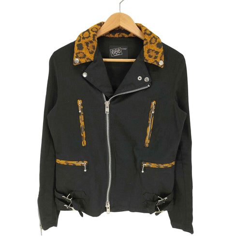 666 ORIGINAL CLOSING レオパード ストレッチコットン ライダースジャケット TYPE-B Y2K SWAG メンズ JPN:S