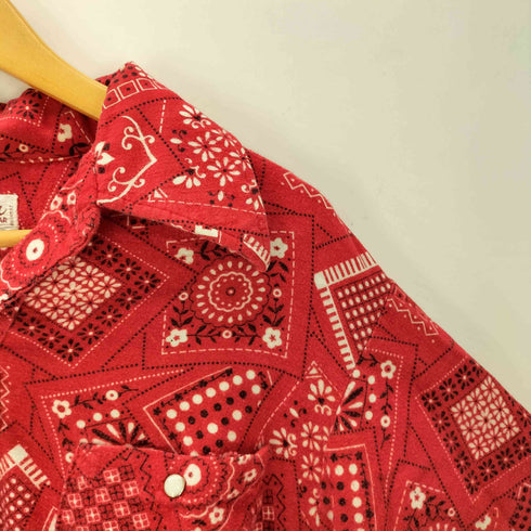 Western Sportswear 70S USA製 デカ襟 総柄 ペイズリー コットン フランネル 開襟 オープンカラー ウエスタン シャツ スナップボタン 襟芯 VINTAGE ヴィンテージ メンズ