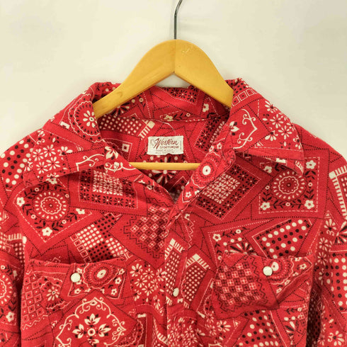 Western Sportswear 70S USA製 デカ襟 総柄 ペイズリー コットン フランネル 開襟 オープンカラー ウエスタン シャツ スナップボタン 襟芯 VINTAGE ヴィンテージ メンズ