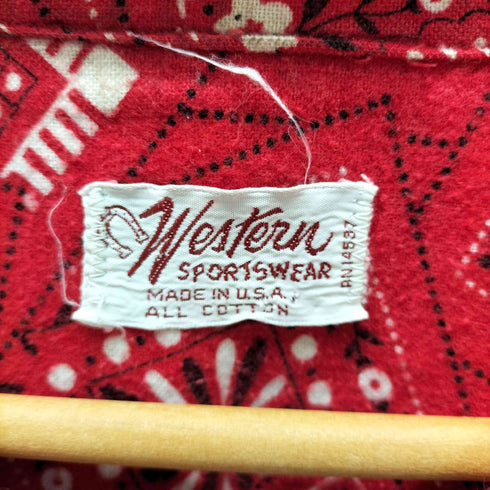 Western Sportswear 70S USA製 デカ襟 総柄 ペイズリー コットン フランネル 開襟 オープンカラー ウエスタン シャツ スナップボタン 襟芯 VINTAGE ヴィンテージ メンズ