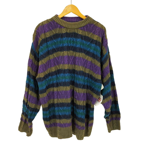 チャップスラルフローレン CHAPS RALPH LAUREN 80S USA製 兵隊タグ マルチボーダー コットン ケーブル ニット メンズ import:XL