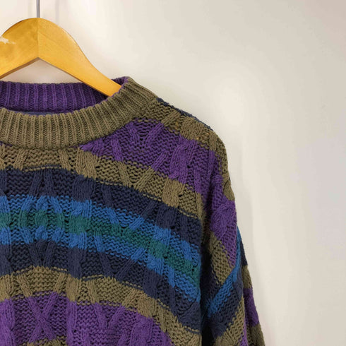 チャップスラルフローレン CHAPS RALPH LAUREN 80S USA製 兵隊タグ マルチボーダー コットン ケーブル ニット メンズ import:XL