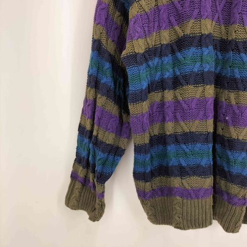 チャップスラルフローレン CHAPS RALPH LAUREN 80S USA製 兵隊タグ マルチボーダー コットン ケーブル ニット メンズ import:XL