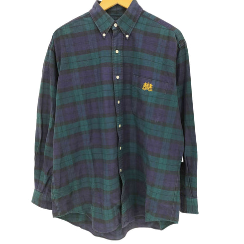ラルフローレン RALPH LAUREN 90-00s ロゴ刺繍 フロントポケット ブラックウォッチ 長袖 ボタンダウンシャツ メンズ import:M
