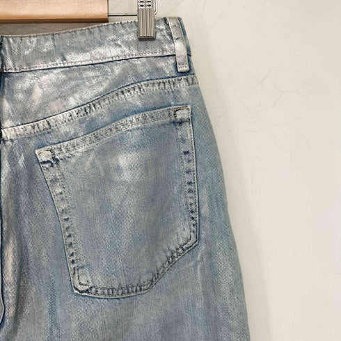ザラ ZARA シルバーペイント加工 ハイライズ スリム フィット スリット デニム レディース EUR:38