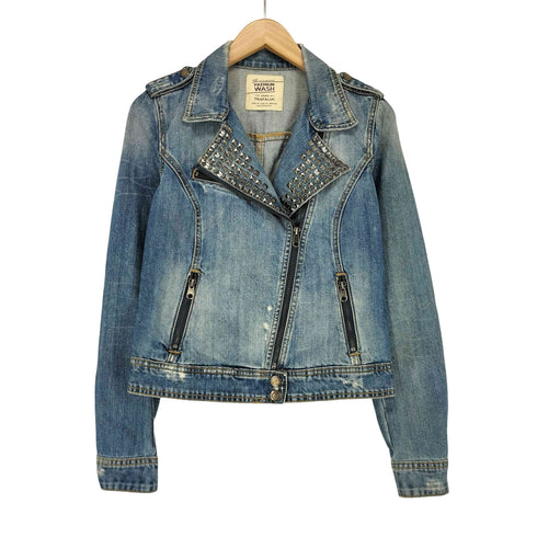 ザラ ZARA デニム スタッズ ダブル ライダースジャケット Y2K レディース M