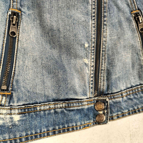 ザラ ZARA デニム スタッズ ダブル ライダースジャケット Y2K レディース M