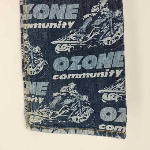 オゾンコミュニティ OZONE COMMYUNITY 00s 総柄 グラフィック デニムフレアパンツ Y2K レディース S