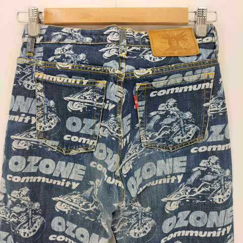 オゾンコミュニティ OZONE COMMYUNITY 00s 総柄 グラフィック デニムフレアパンツ Y2K レディース S