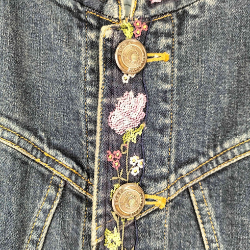 スキャパ SCAPA デニム マオカラー ジャケット スカート セットアップ 刺繍 レディース 40