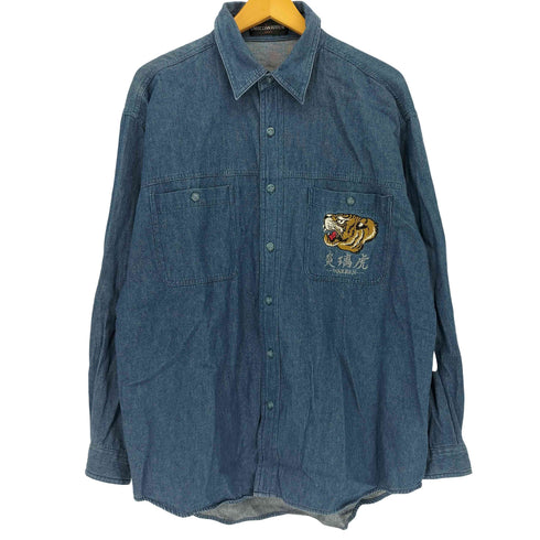 enrico warren エンリコウォーレン 虎刺繍 コットン デニムシャツ casual メンズ