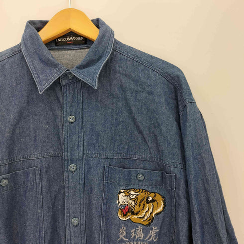 enrico warren エンリコウォーレン 虎刺繍 コットン デニムシャツ casual メンズ