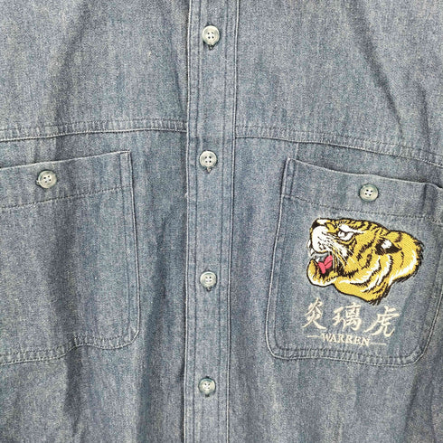 enrico warren エンリコウォーレン 虎刺繍 コットン デニムシャツ casual メンズ