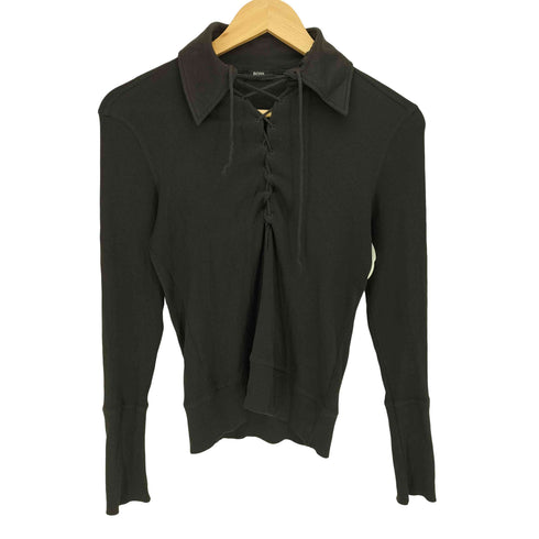 ヒューゴボス HUGO BOSS レースアップ リブ ポロ カットソー Y2K レディース