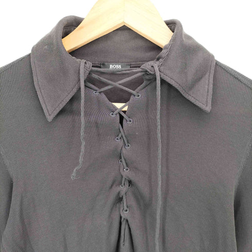 ヒューゴボス HUGO BOSS レースアップ リブ ポロ カットソー Y2K レディース