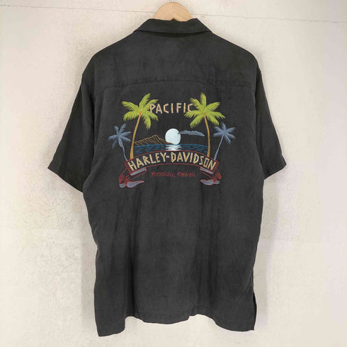 ハーレーダビッドソン HARLEY-DAVIDSON シルク100 刺繍 開襟 半袖 シャツ メンズ S