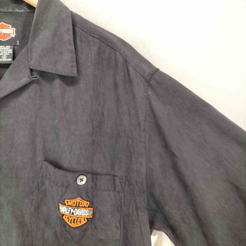 ハーレーダビッドソン HARLEY-DAVIDSON シルク100 刺繍 開襟 半袖 シャツ メンズ S