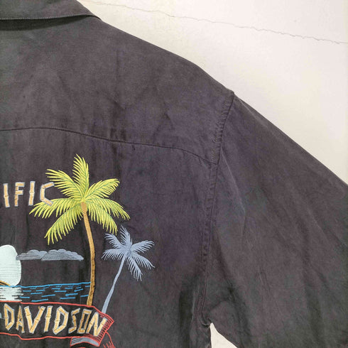 ハーレーダビッドソン HARLEY-DAVIDSON シルク100 刺繍 開襟 半袖 シャツ メンズ S