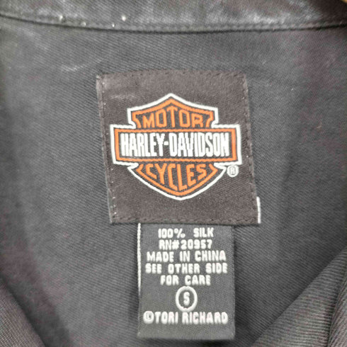 ハーレーダビッドソン HARLEY-DAVIDSON シルク100 刺繍 開襟 半袖 シャツ メンズ S