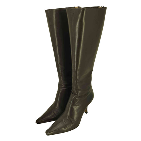 ジミーチュウ JIMMY CHOO イタリア製 CAFFEE KID LEATHER vero cuoio バックジップ ヒール ロング ブーツ レディース 37 1/2