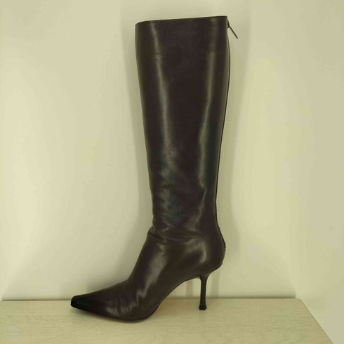ジミーチュウ JIMMY CHOO イタリア製 CAFFEE KID LEATHER vero cuoio バックジップ ヒール ロング ブーツ レディース 37 1/2