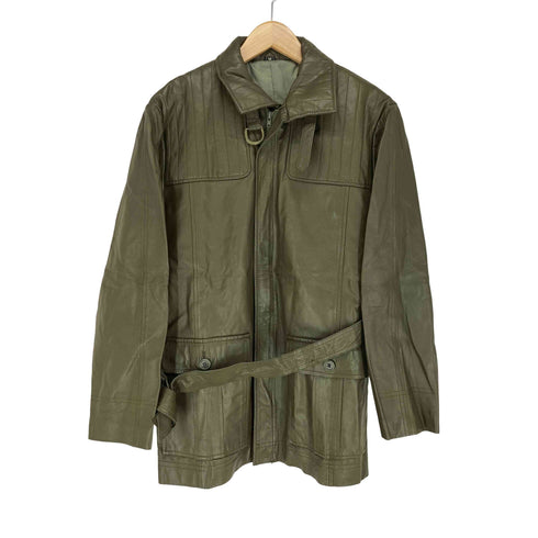 JUBIAN ジュビアン genuine leather リアルレザー 本革 ベルト付 比翼 ジップ ジャケット メンズ M