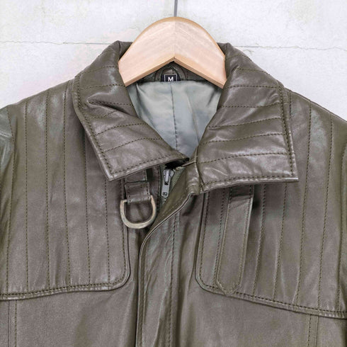 JUBIAN ジュビアン genuine leather リアルレザー 本革 ベルト付 比翼 ジップ ジャケット メンズ M
