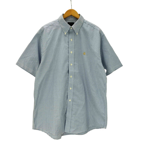 ブルックスブラザーズ 346 BROOKS BROTHERS SUPIMA COTTON スーピマ コットン ロゴ 刺繍 ギンガムチェック ボタンダウン 半袖 シャツ メンズ import:L