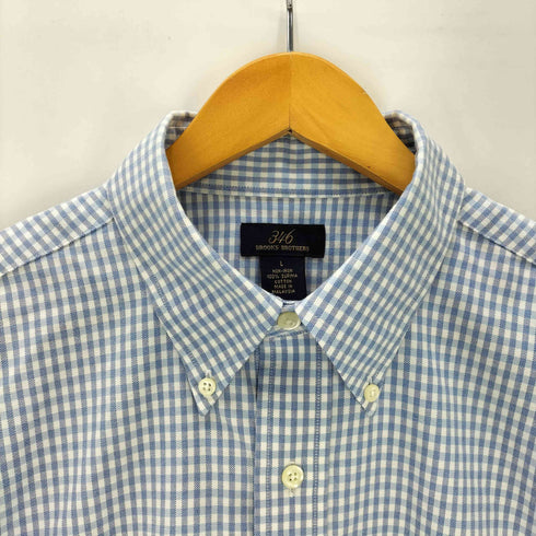 ブルックスブラザーズ 346 BROOKS BROTHERS SUPIMA COTTON スーピマ コットン ロゴ 刺繍 ギンガムチェック ボタンダウン 半袖 シャツ メンズ import:L