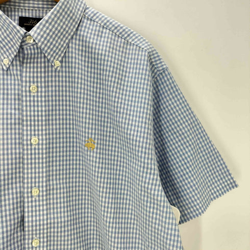 ブルックスブラザーズ 346 BROOKS BROTHERS SUPIMA COTTON スーピマ コットン ロゴ 刺繍 ギンガムチェック ボタンダウン 半袖 シャツ メンズ import:L