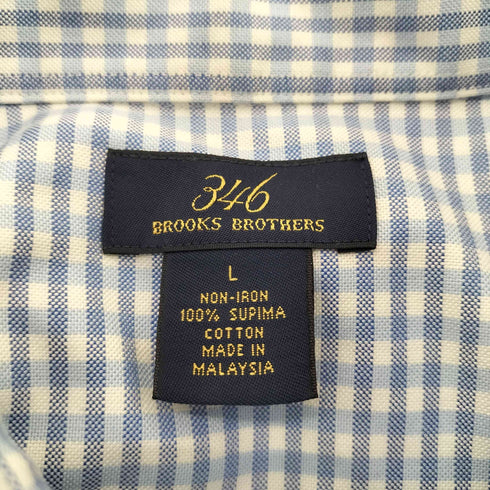 ブルックスブラザーズ 346 BROOKS BROTHERS SUPIMA COTTON スーピマ コットン ロゴ 刺繍 ギンガムチェック ボタンダウン 半袖 シャツ メンズ import:L