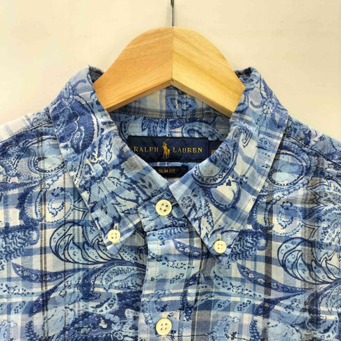 ラルフローレン RALPH LAUREN 現行タグ ポニー無し SLIM FIT 総柄 チェック フラワー ボタニカル 半袖 シャツ メンズ import:M