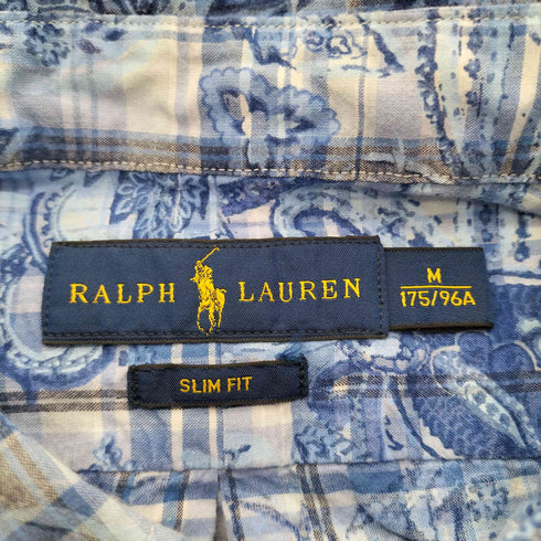 ラルフローレン RALPH LAUREN 現行タグ ポニー無し SLIM FIT 総柄 チェック フラワー ボタニカル 半袖 シャツ メンズ import:M