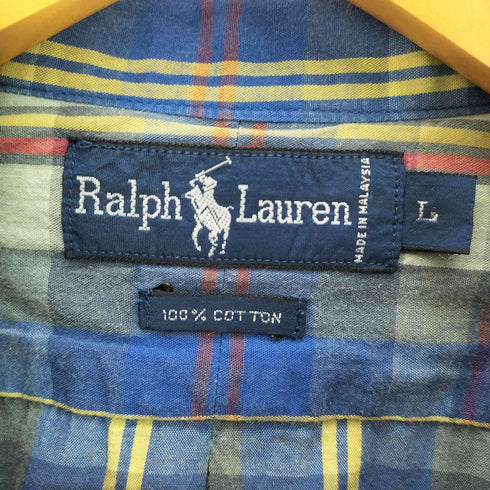 ラルフローレン RALPH LAUREN 90S スモールポニー刺繍 マドラスチェック S/S B/D シャツ メンズ import:L