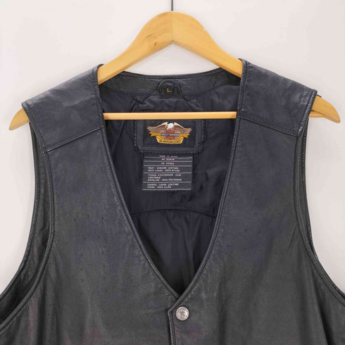ハーレーダビッドソン HARLEY-DAVIDSON 00S OLD PATHWAY LEATHER VEST 本革 パスウェイ リアル レザー ベスト サイド レースアップ イーグル ファイヤー スカル 刺繍 Y2K メンズ import:L