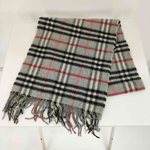 バーバリーズ BURBERRYS 90S イングランド製 紺タグ カシミヤ100 ノバチェック フリンジマフラー レディース