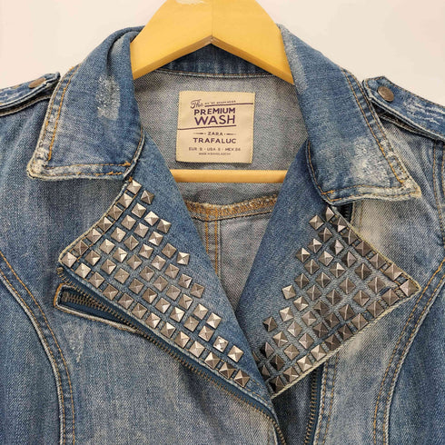 ザラ ZARA TRAFALUC トラファルック スタッズ デニムライダースジャケット Y2K レディース S